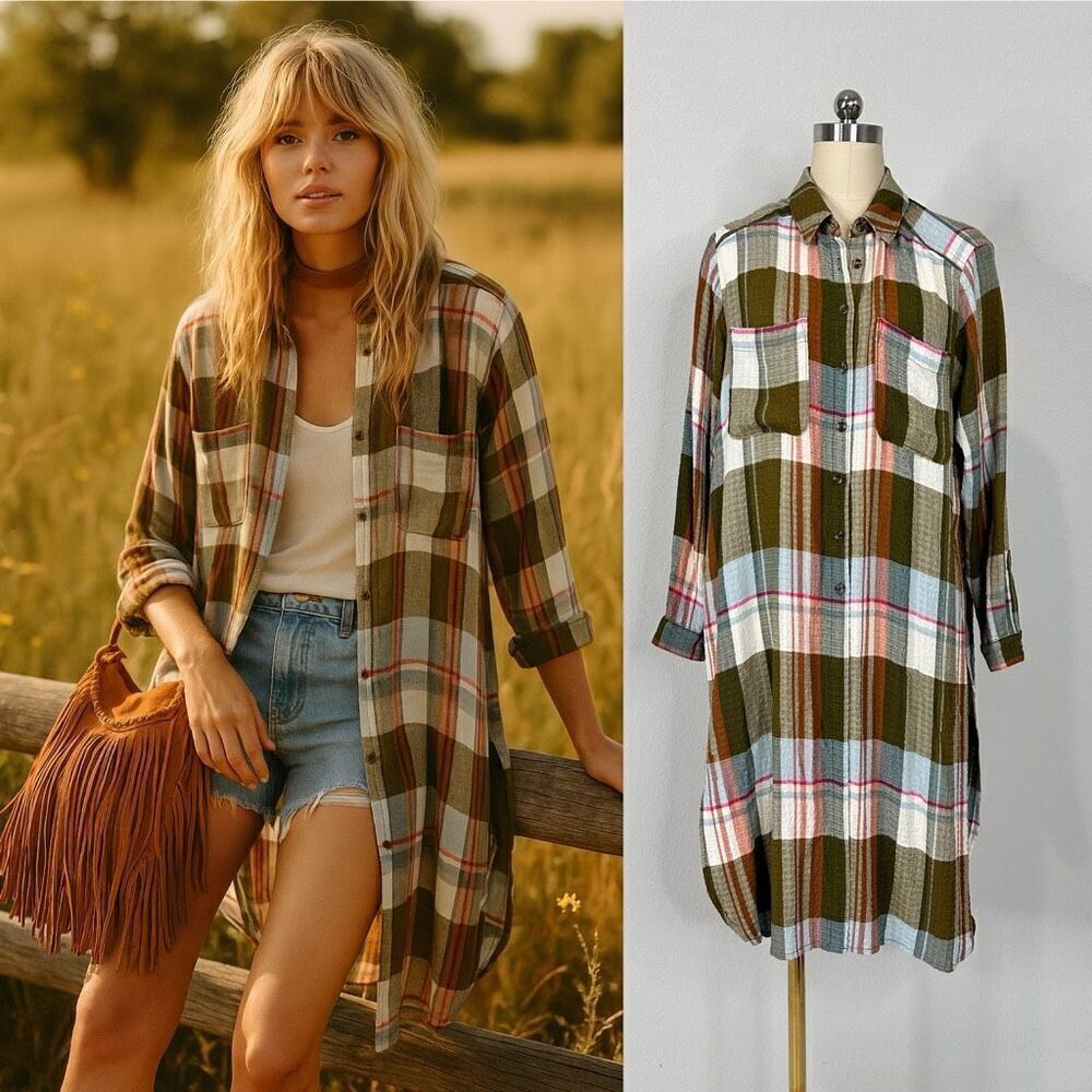Pilcro Side Slit Oversized Tunic Longline SP Boho Cottage Western Forest Grunge